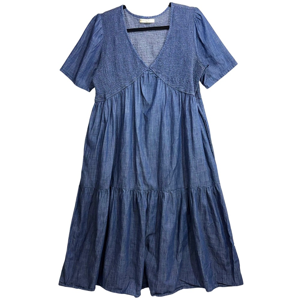 Wayward Fancies eShakti L-12 Chambray Dress Smocked Tiered Cottagecore Bohemian‎ - Picture 2 of 12